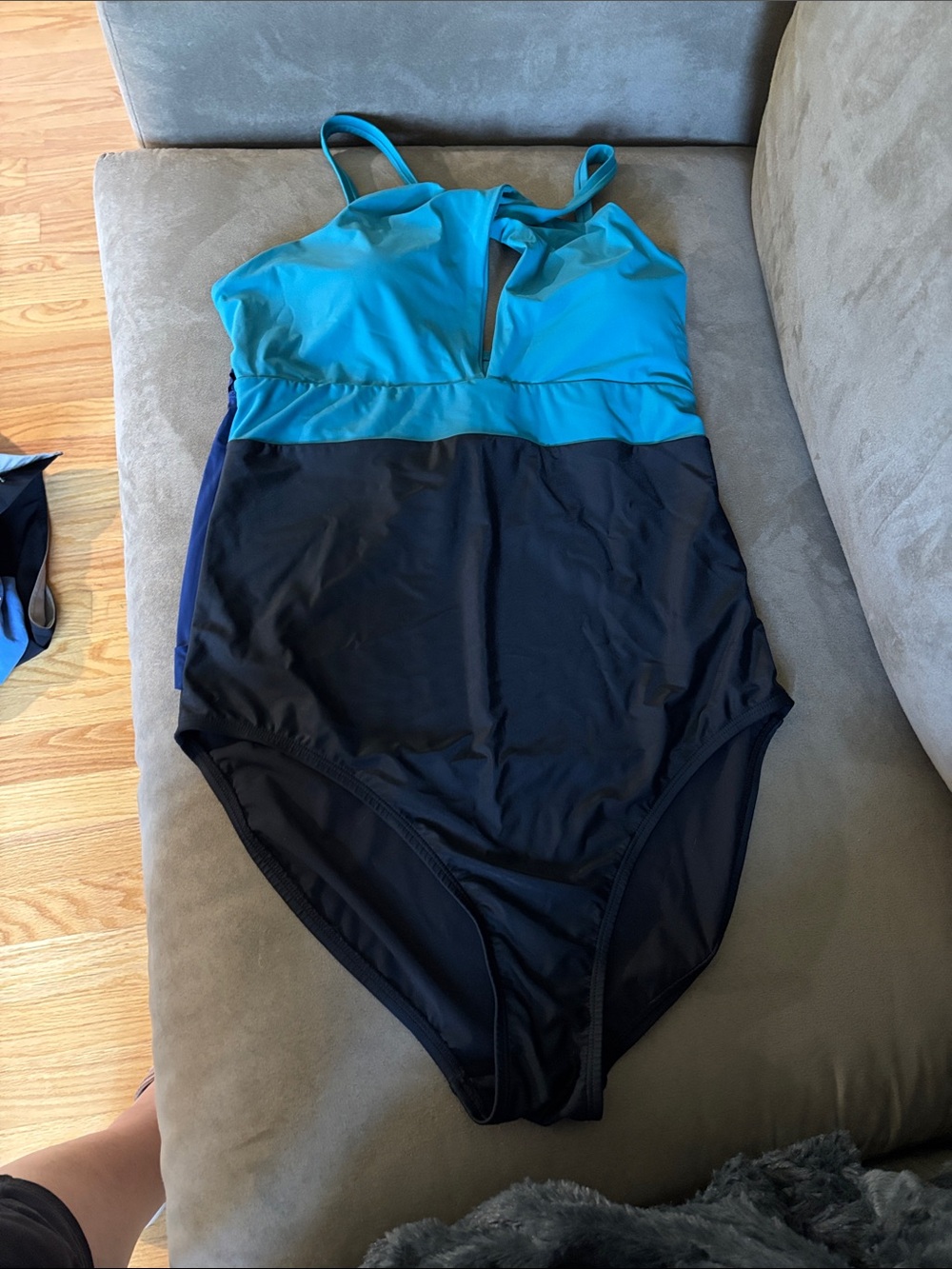 Color-Block Teal and Black One-Piece Swimsuit